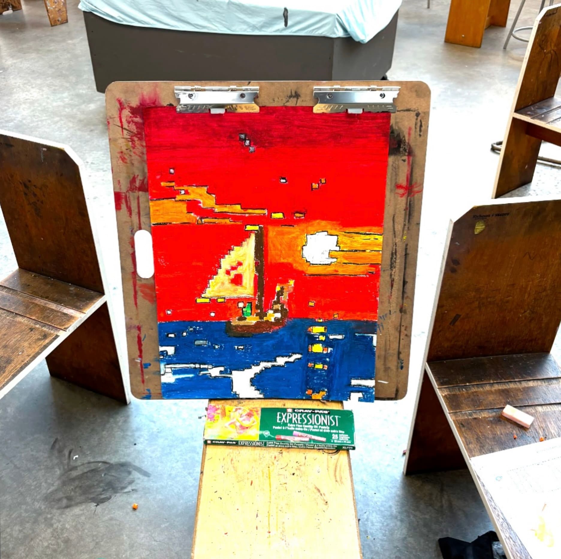 8-bit oil pastel landscape